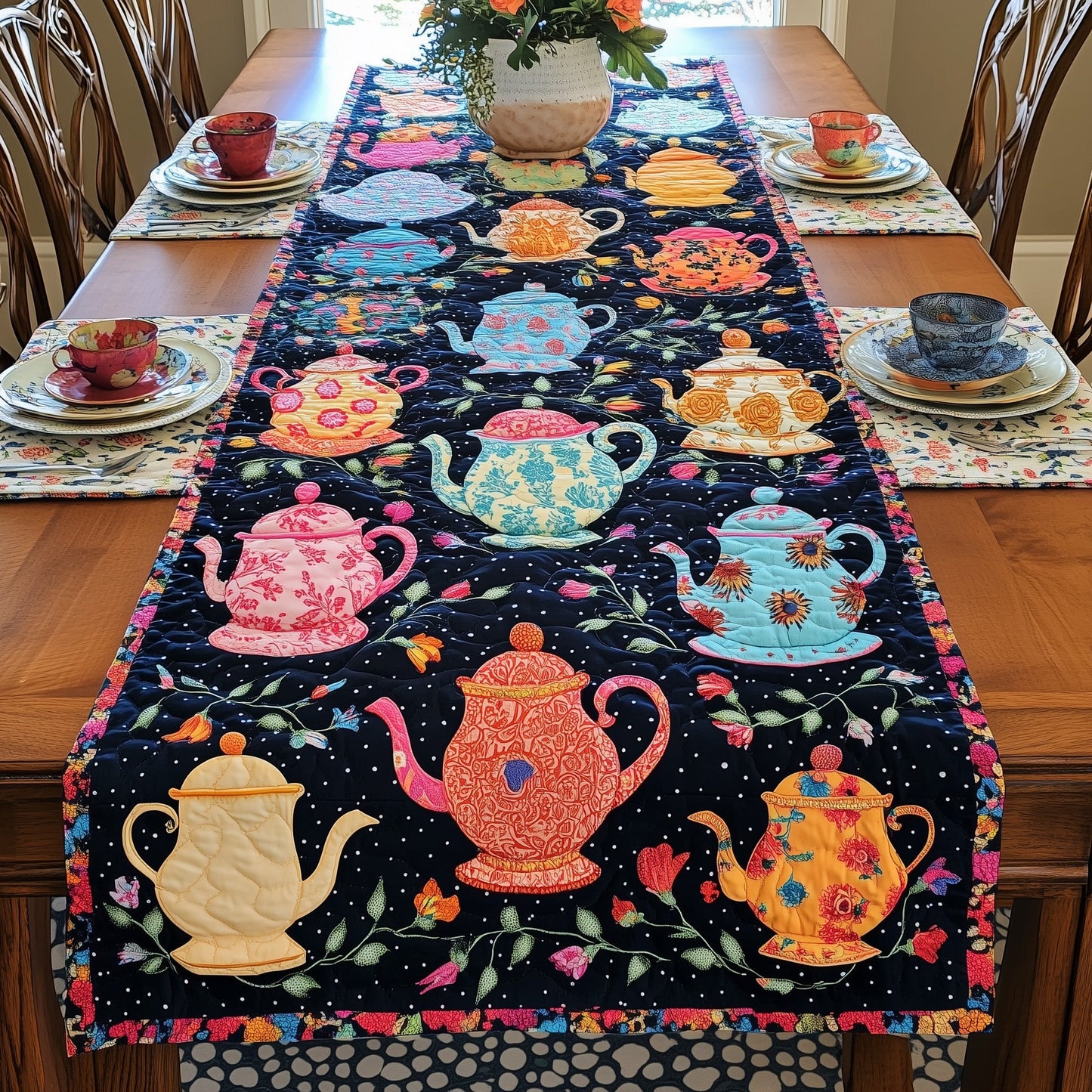 Patchwork Tea Party Quilted Table Runner GFTOHD6215