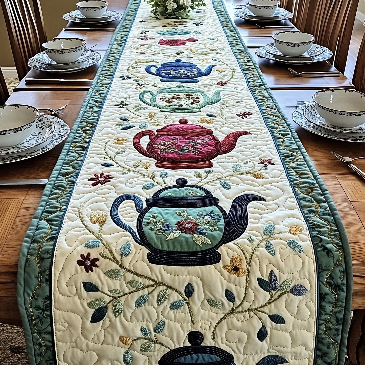The Floral Teatime Quilted Table Runner GFTOHD6219