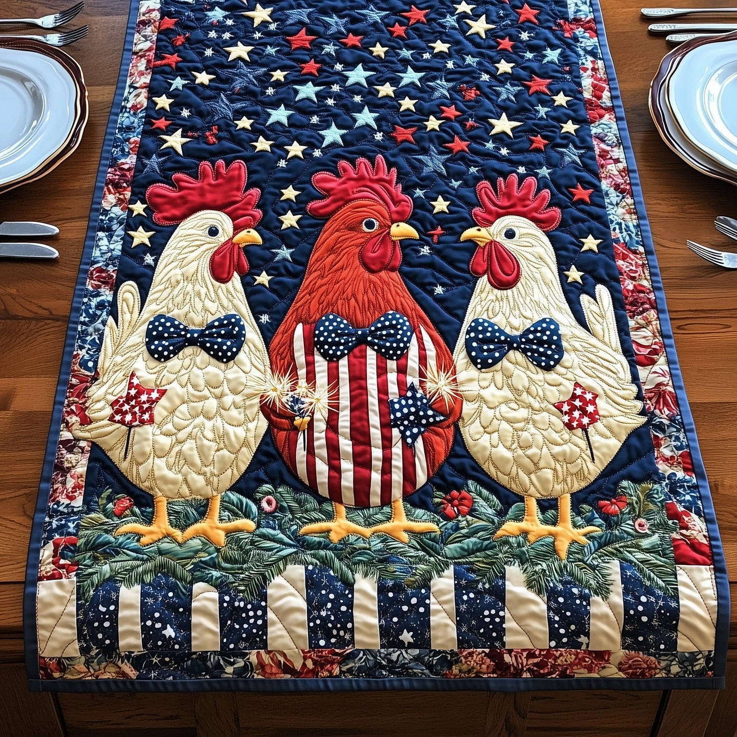 Fourth of July Fowl Quilted Table Runner GFTOHD6226