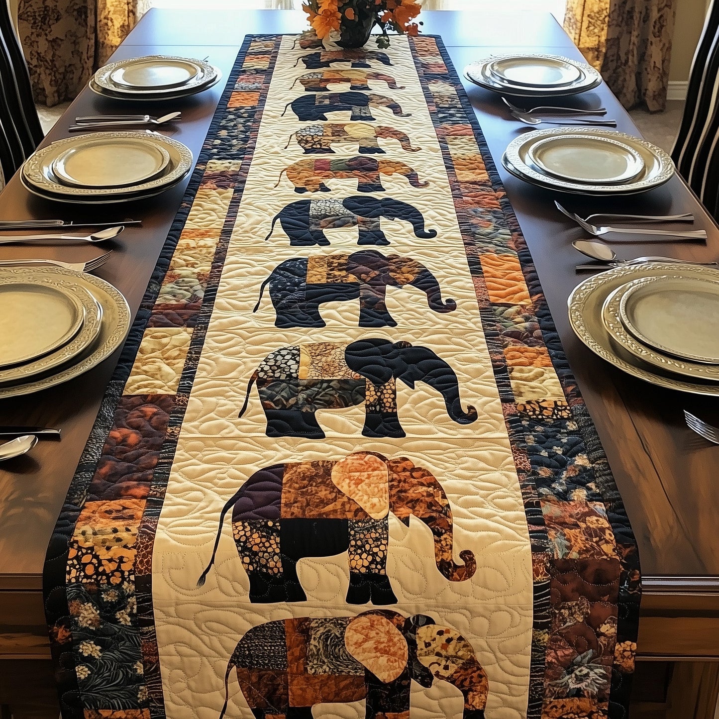 Elephant Dreamscape Trail Quilted Table Runner GFTOHD6414