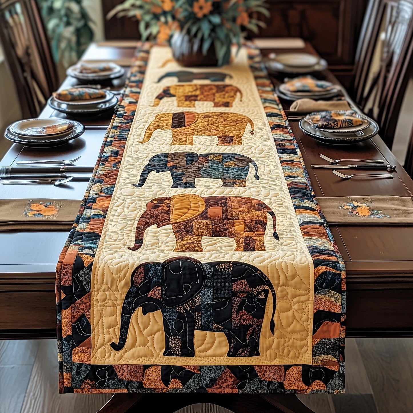 Elephant Dreamscape Trail Quilted Table Runner GFTOHD6415