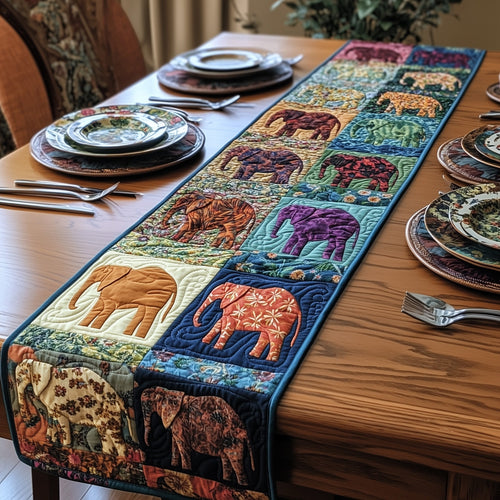 Patchwork Elephant Parade Quilted Table Runner GFTOHD6418