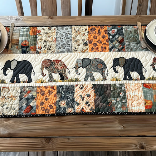 Patchwork Elephant Parade Quilted Table Runner GFTOHD6419