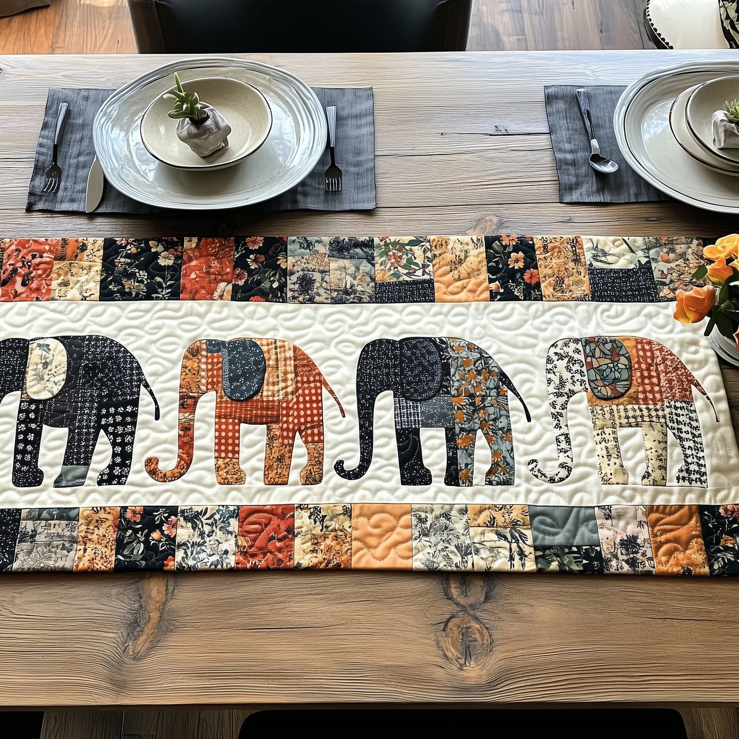Elephant Harmony Path Quilted Table Runner GFTOHD6420