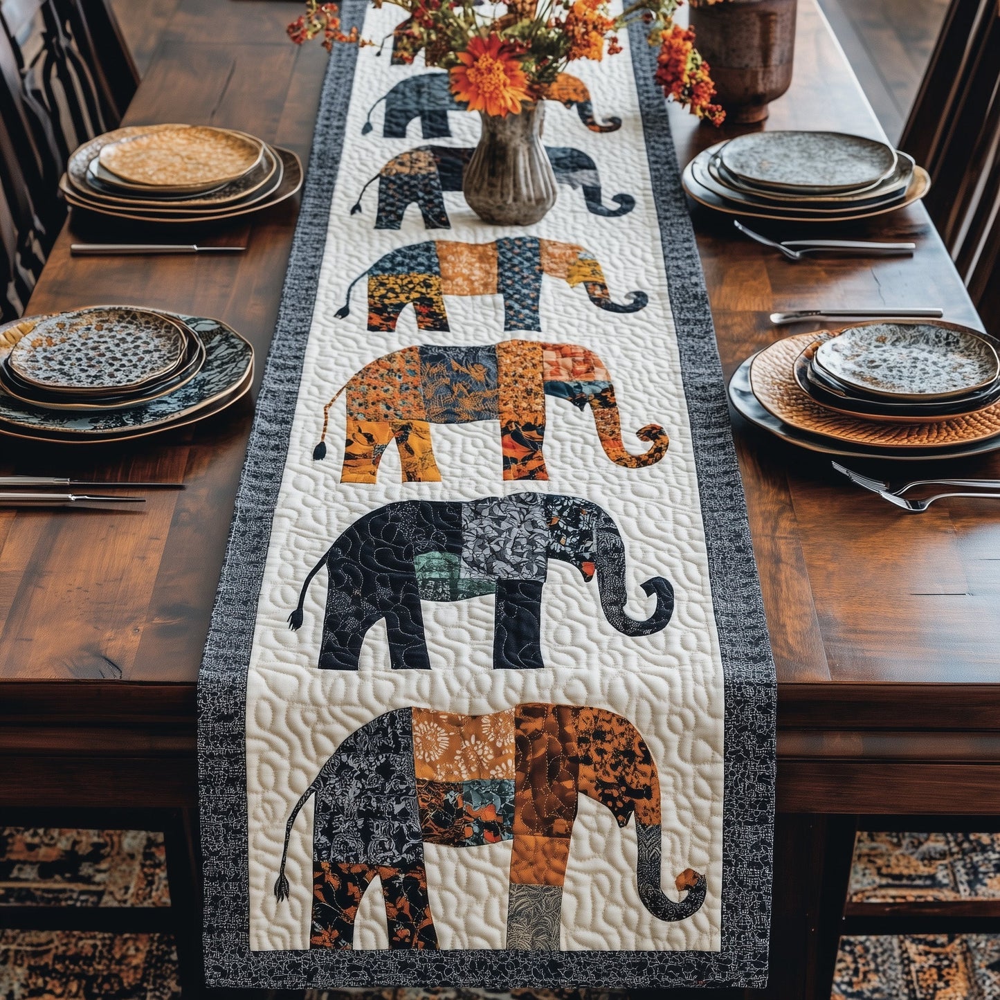 Elephant Harmony Path Quilted Table Runner GFTOHD6423