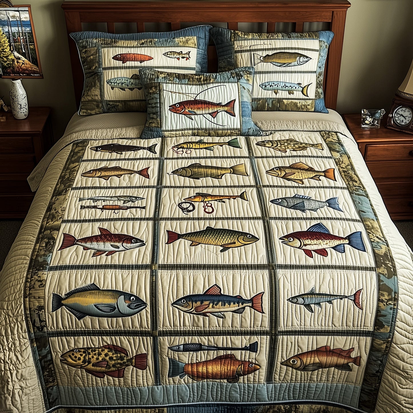 Fishing Adventure 3-Piece Quilted Bedding Set GFTOHD6453