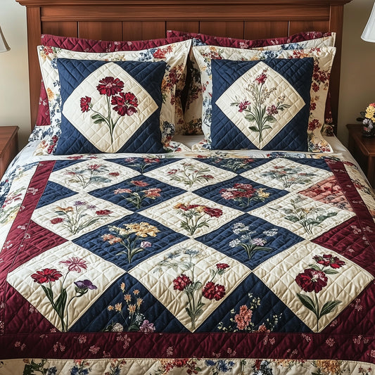 Floral Harmony Patchwork 3-Piece Quilted Bedding Set GFTOHD6494
