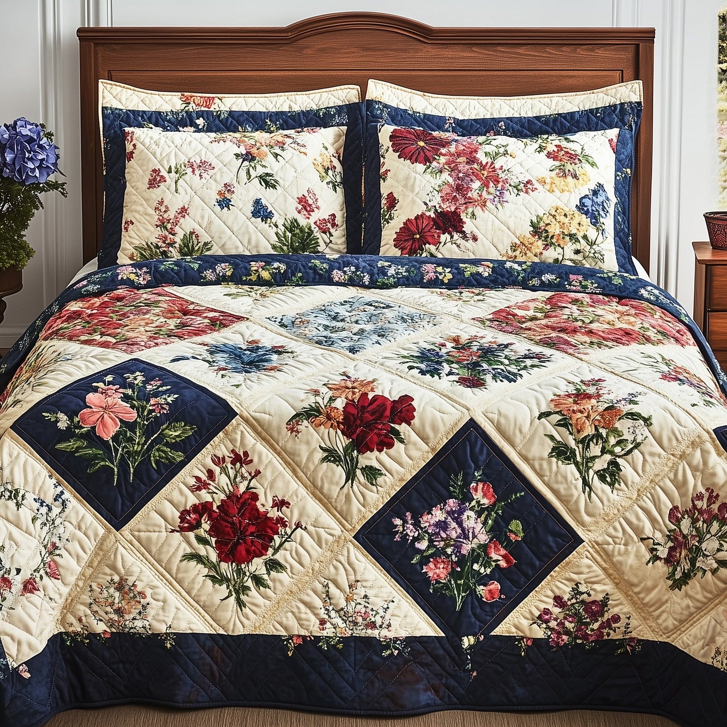 Meadow Blooms Patchwork 3-Piece Quilted Bedding Set GFTOHD6495