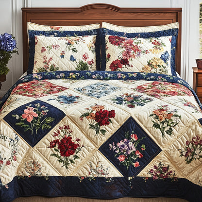 Meadow Blooms Patchwork 3-Piece Quilted Bedding Set GFTOHD6495