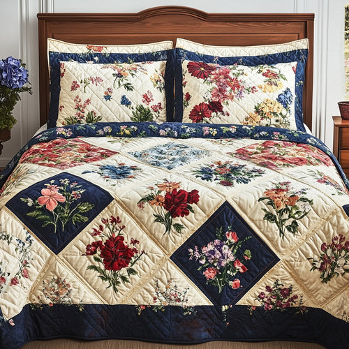 Meadow Blooms Patchwork 3-Piece Quilted Bedding Set GFTOHD6495