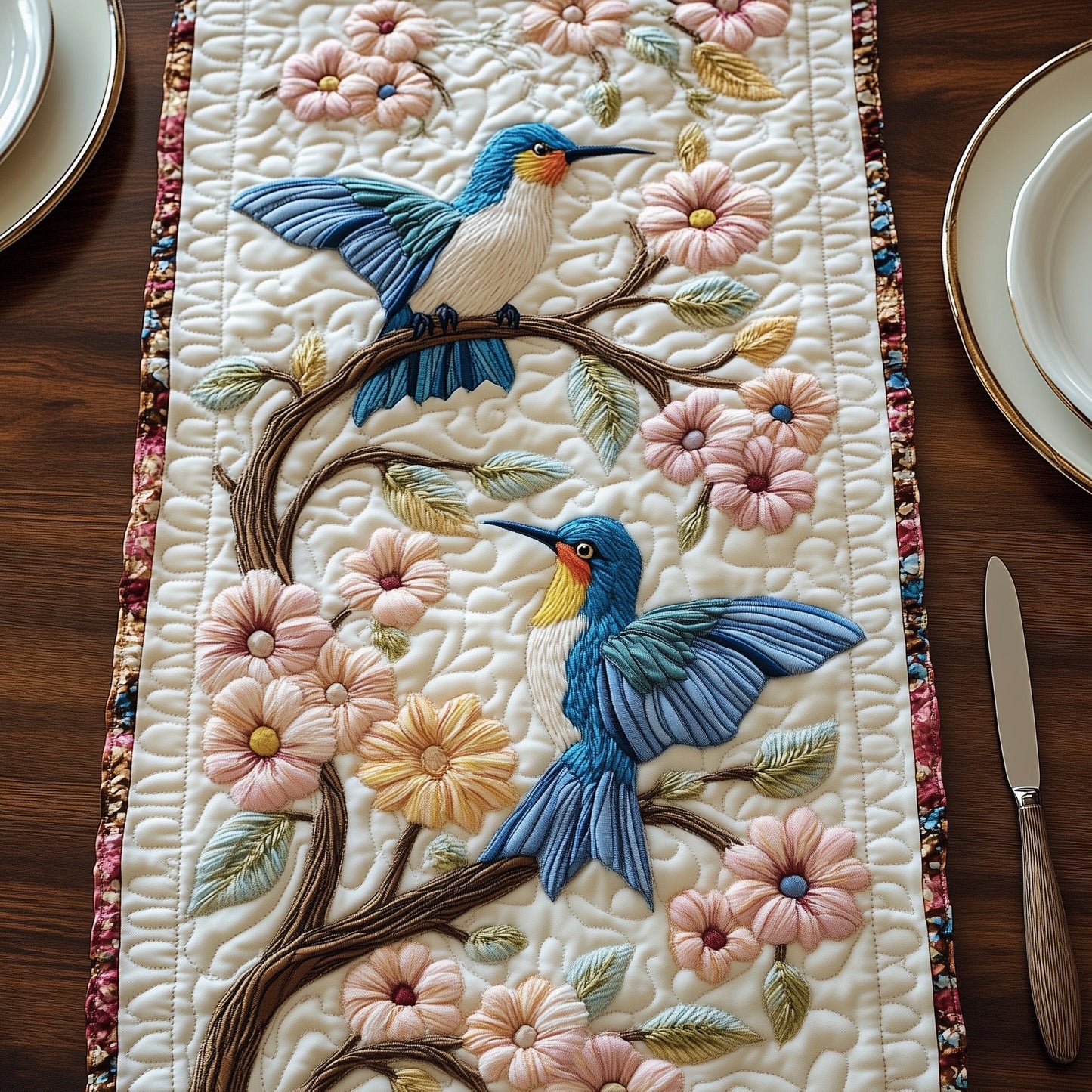 Hummingbird of Spring Quilted Table Runner GFTOHD6549