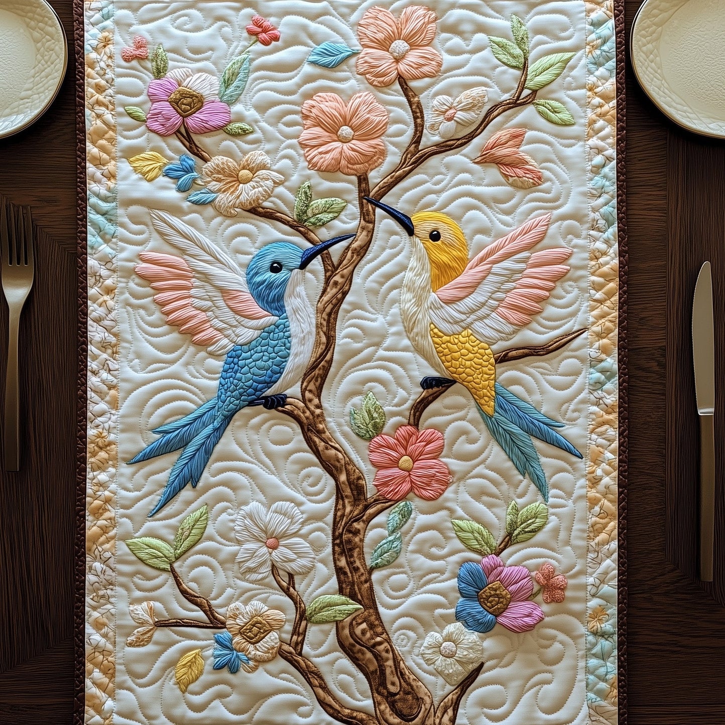Lovebirds in Blossom Quilted Table Runner GFTOHD6550