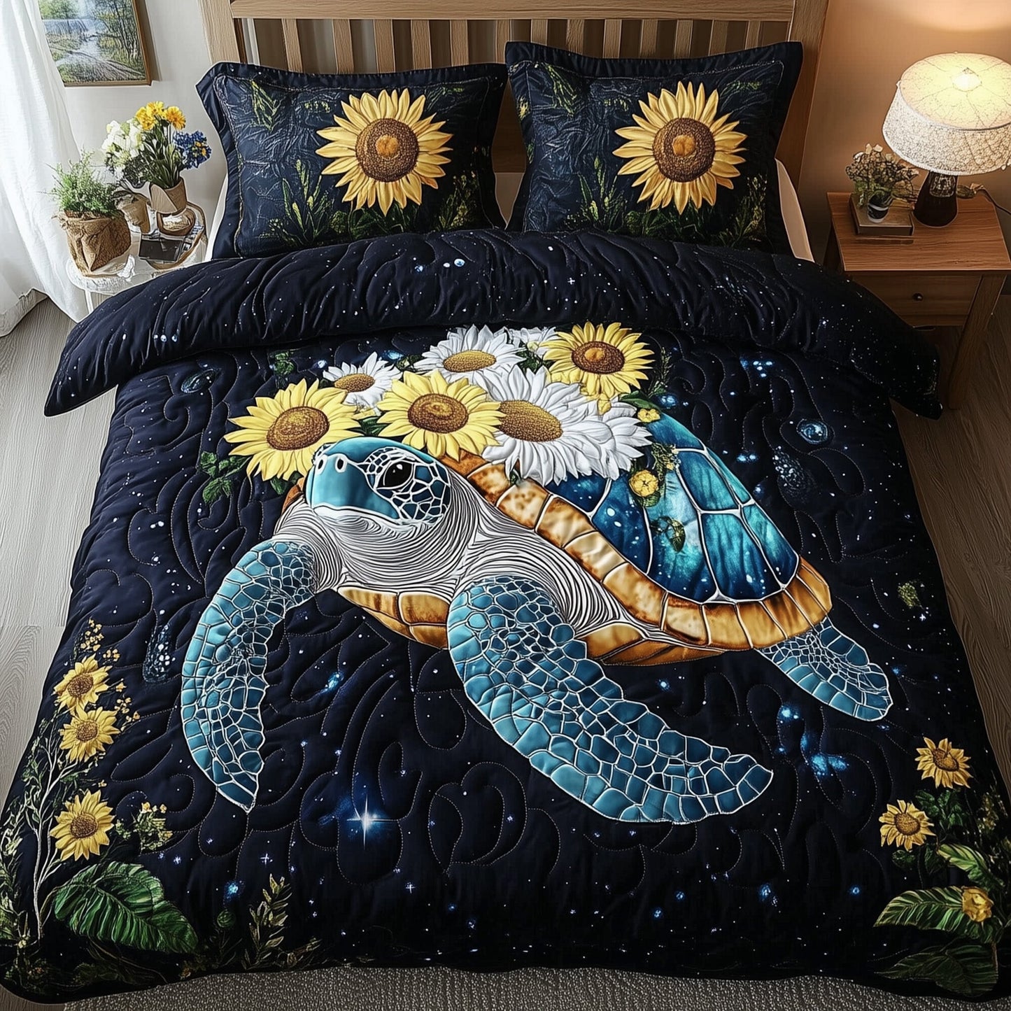 Celestial Bloom Turtle 3-Piece Quilted Bedding Set GFTOHD6599