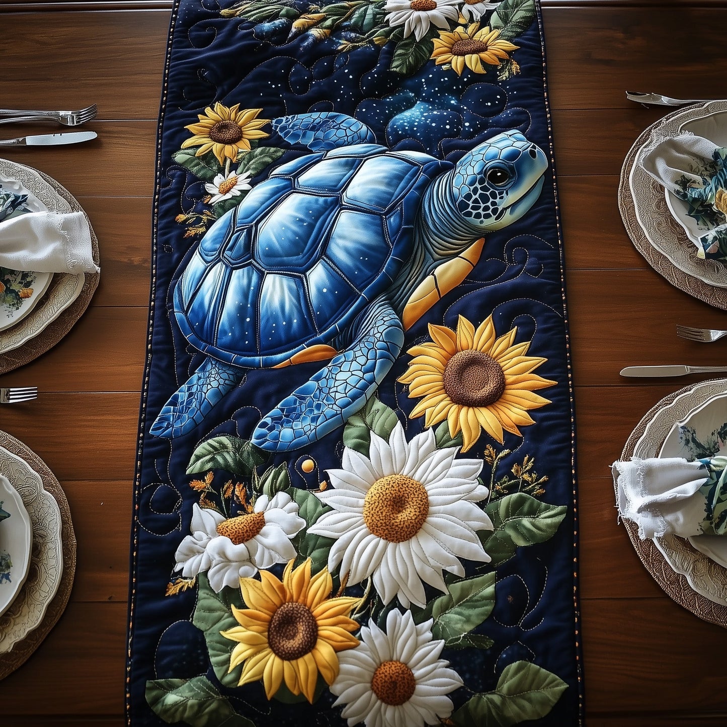 Celestial Bloom Turtle Quilted Table Runner GFTOHD6606