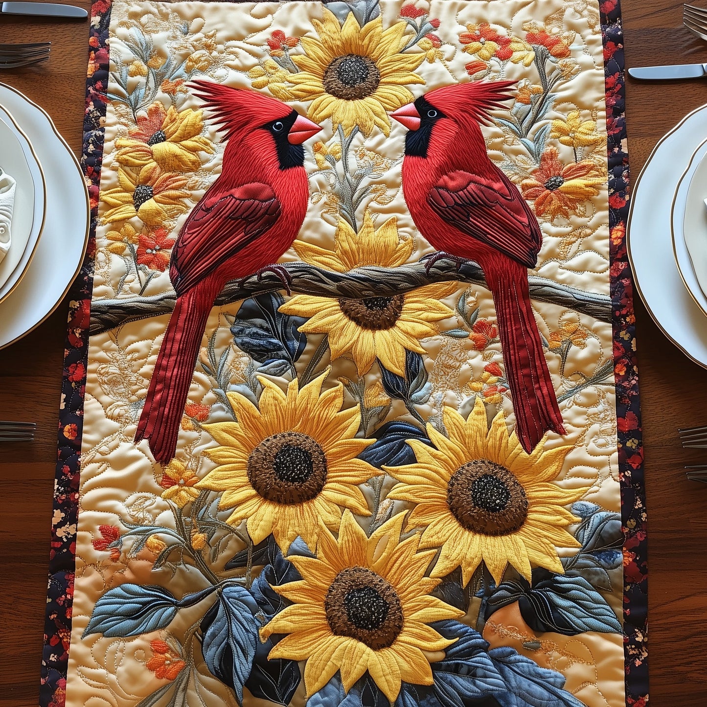 Cardinals in Bloom Quilted Table Runner GFTOHD6672