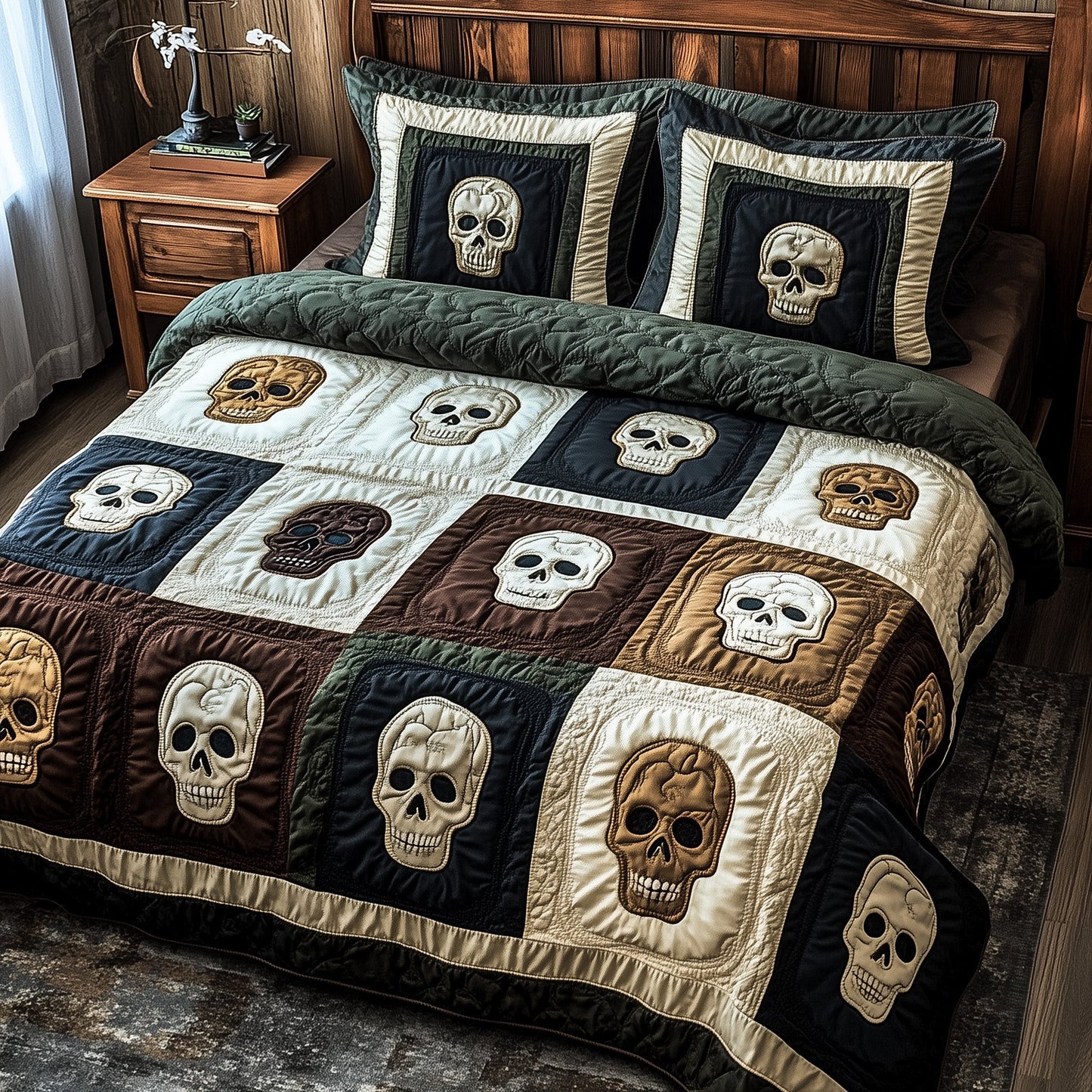 Mystic Skull Patchwork 3-Piece Quilted Bedding Set GFTOHD6784