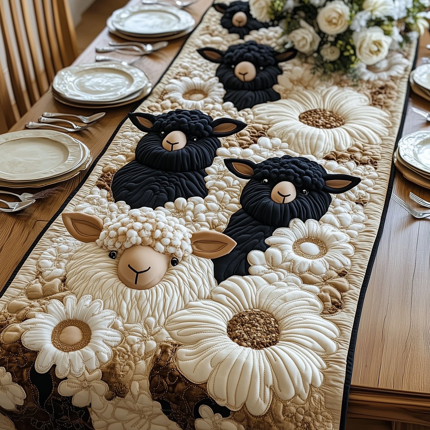 Sheep in Bloom Quilted Table Runner GFTOHD6830