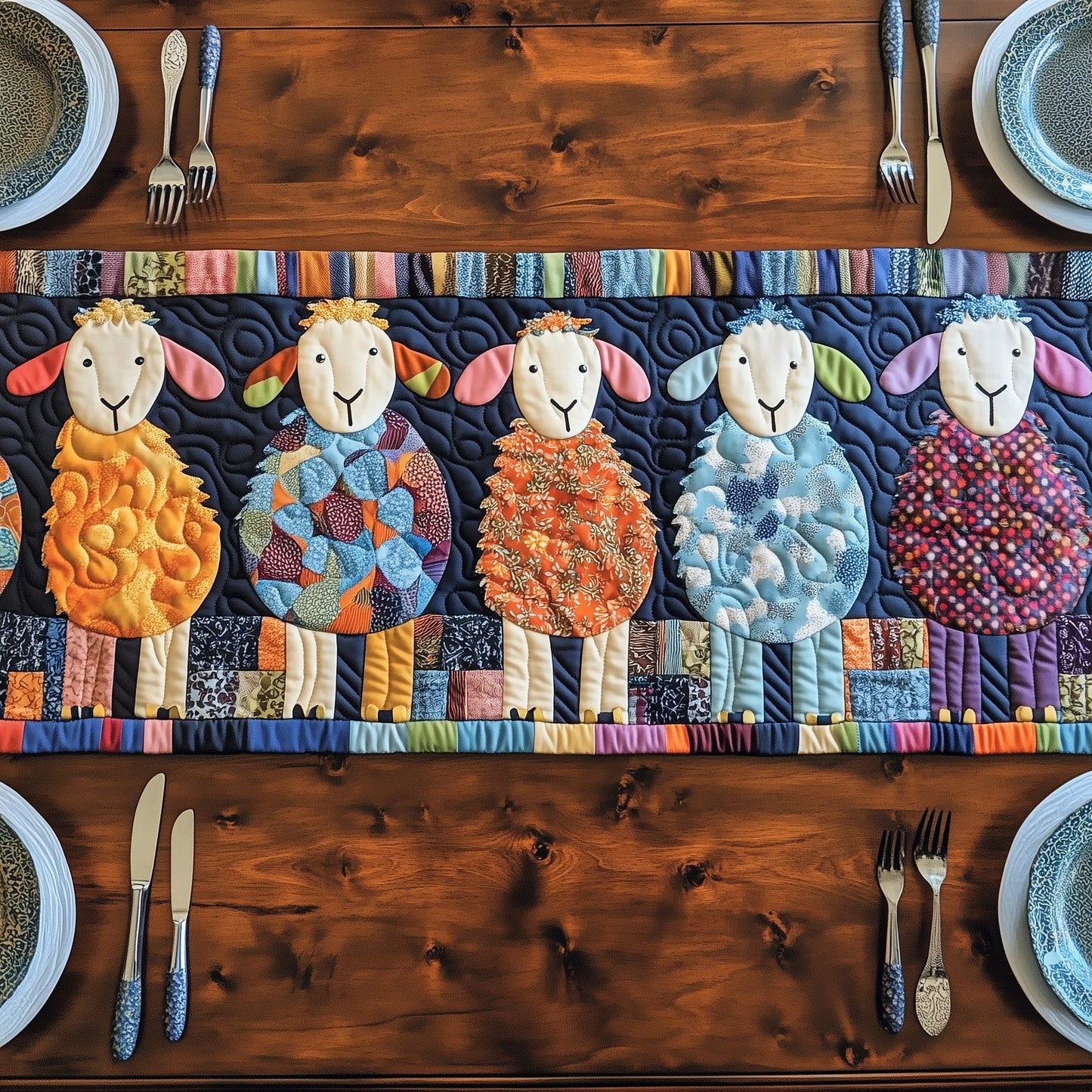 Patchwork Sheep Parade Quilted Table Runner GFTOHD6833