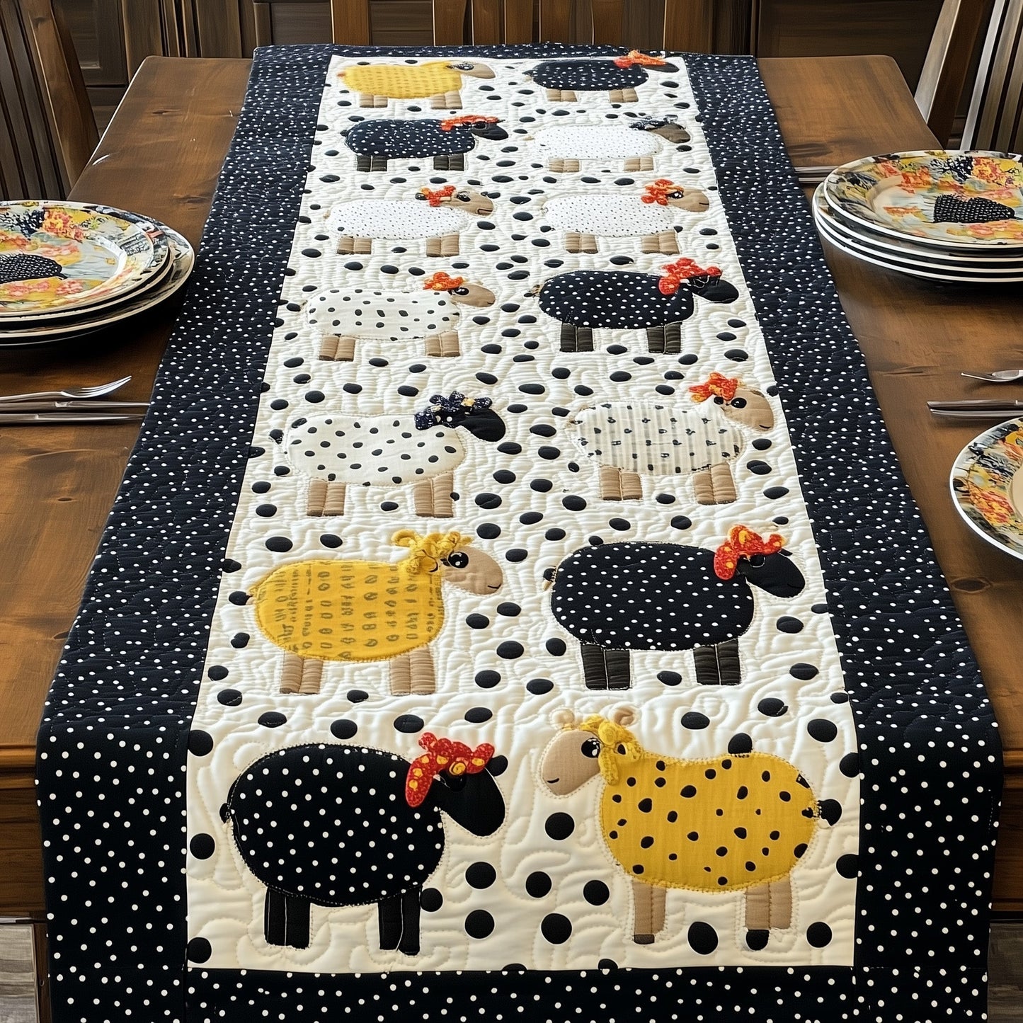 Happy Sheepland Quilted Table Runner GFTOHD6835