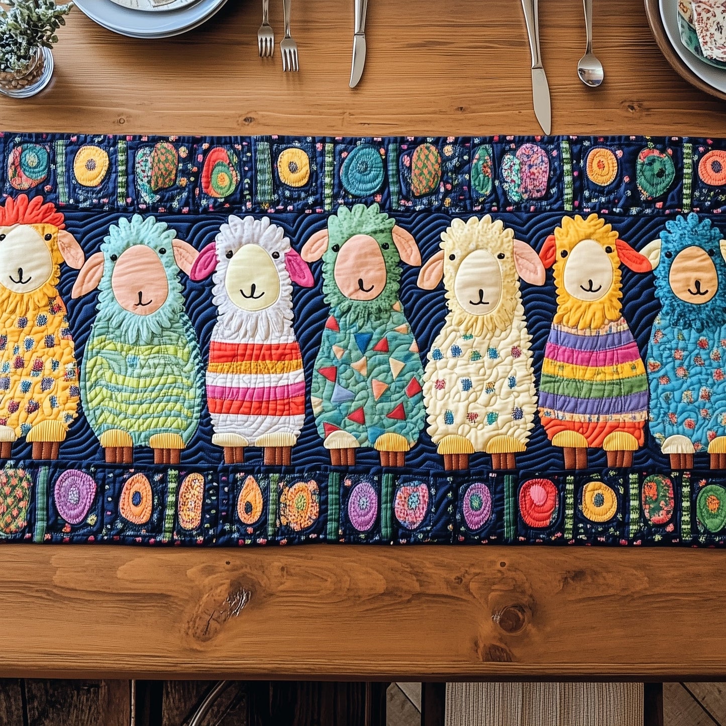 Patchwork Sheep Parade Quilted Table Runner GFTOHD6841