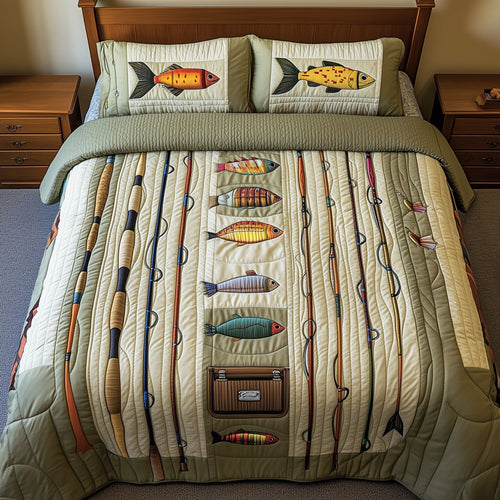 Fishing Gear Haven 3-Piece Quilted Bedding Set GFTOHD6870
