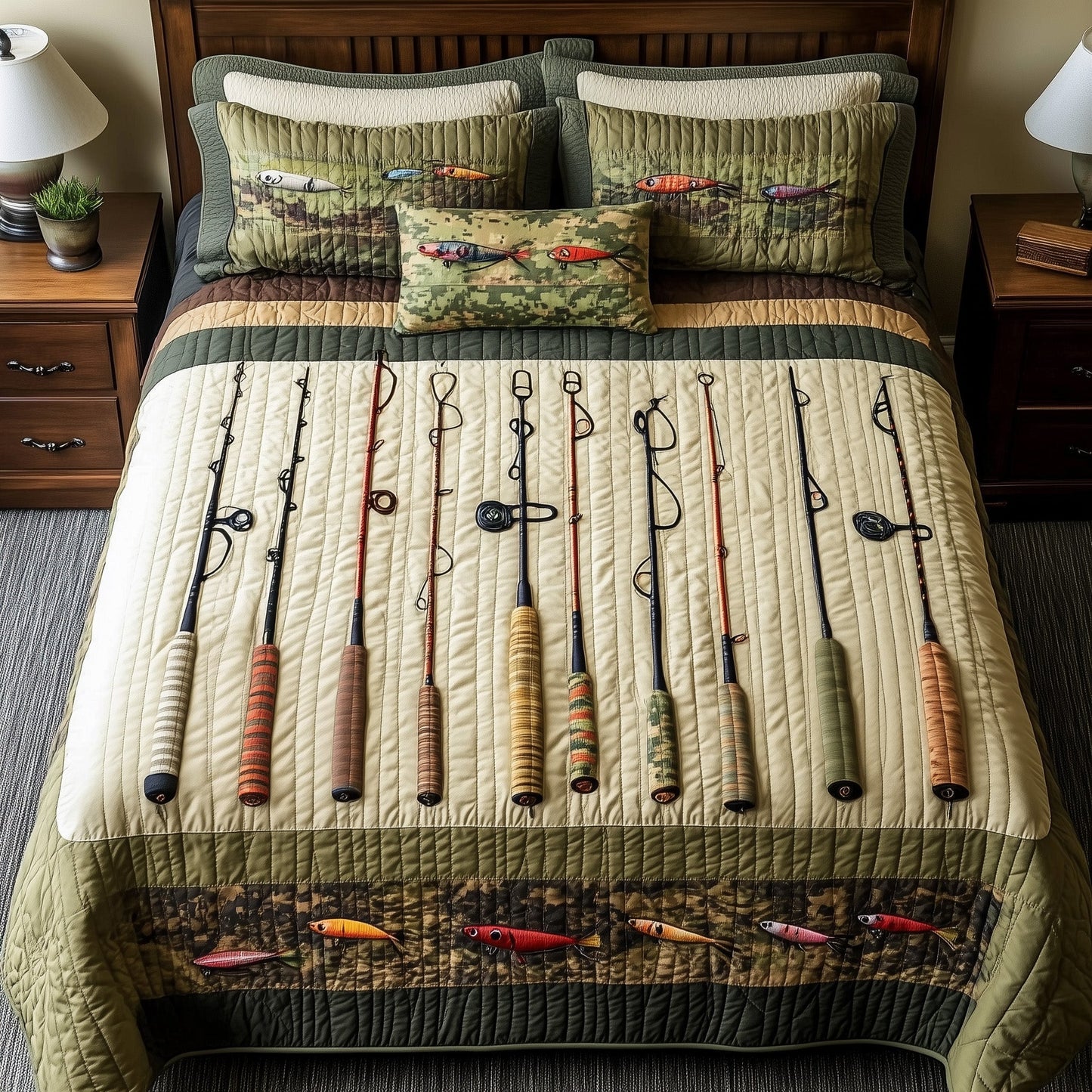 Fishing Lure Collection 3-Piece Quilted Bedding Set GFTOHD6871