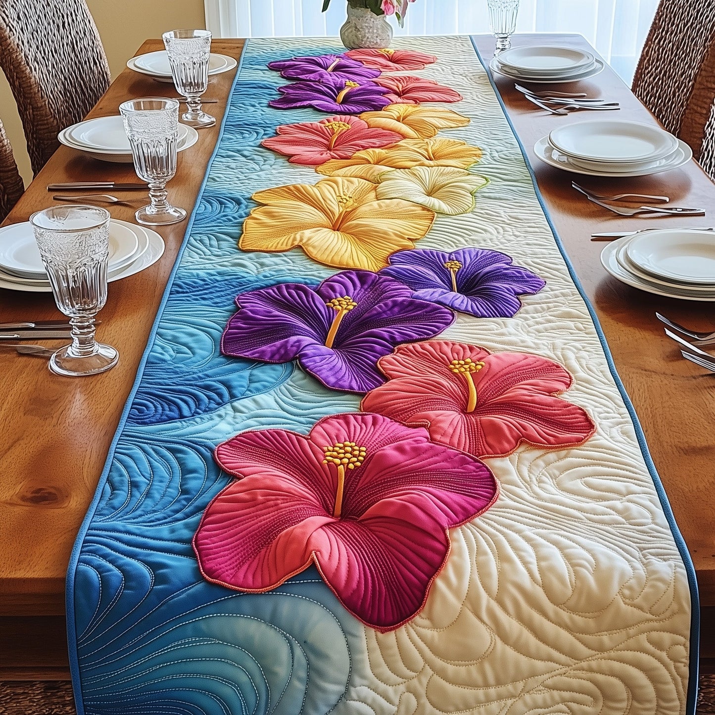 Tropical Hibiscus Heaven Quilted Table Runner GFTOHD6900