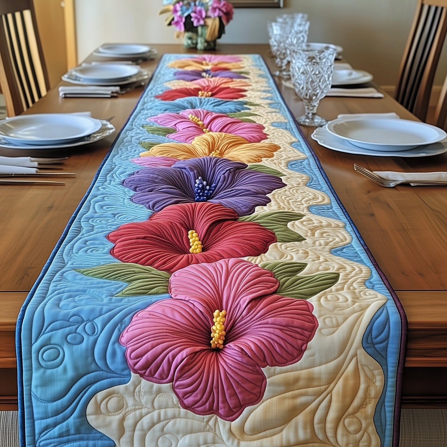 Tropical Hibiscus Heaven Quilted Table Runner GFTOHD6901