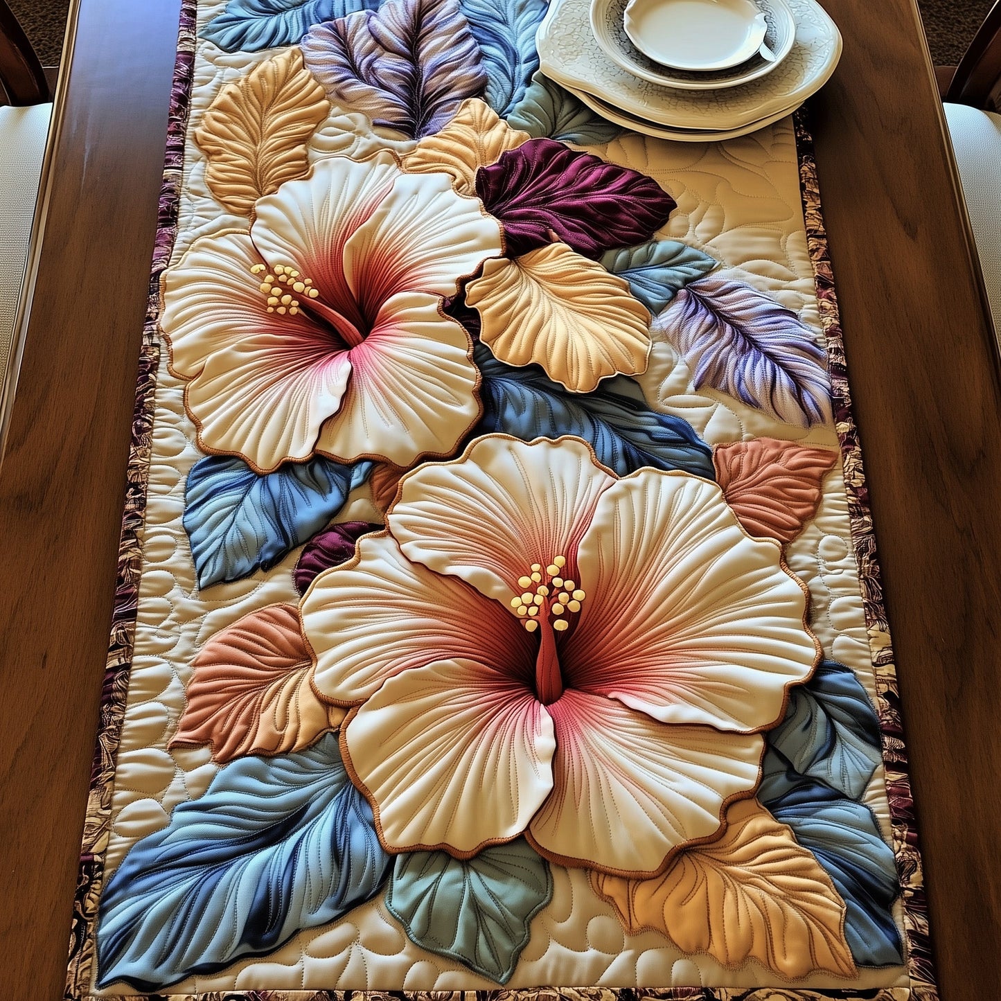 Elegance Hibiscus Bloom Quilted Table Runner GFTOHD6907