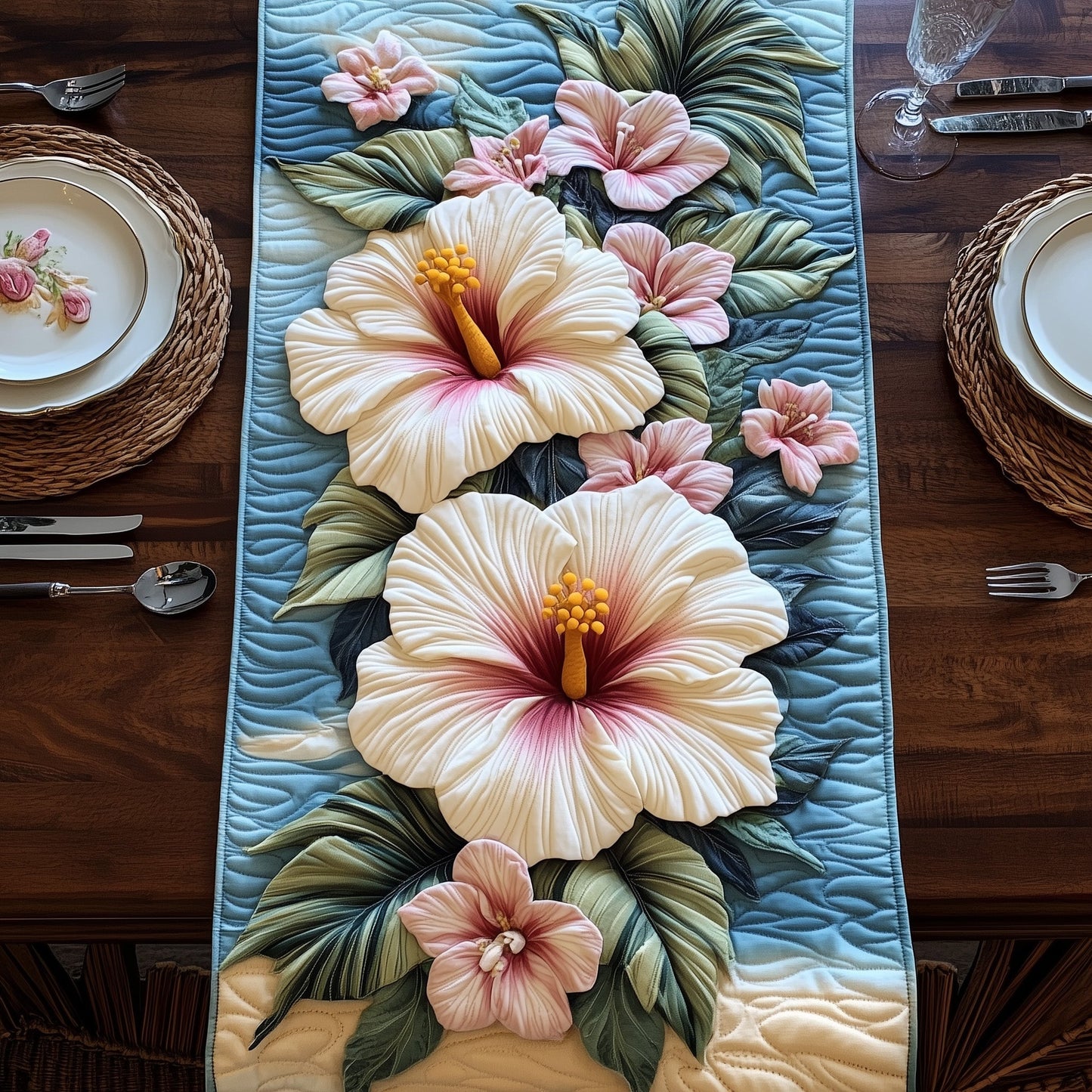 Tropical Hibiscus Island Quilted Table Runner GFTOHD6909