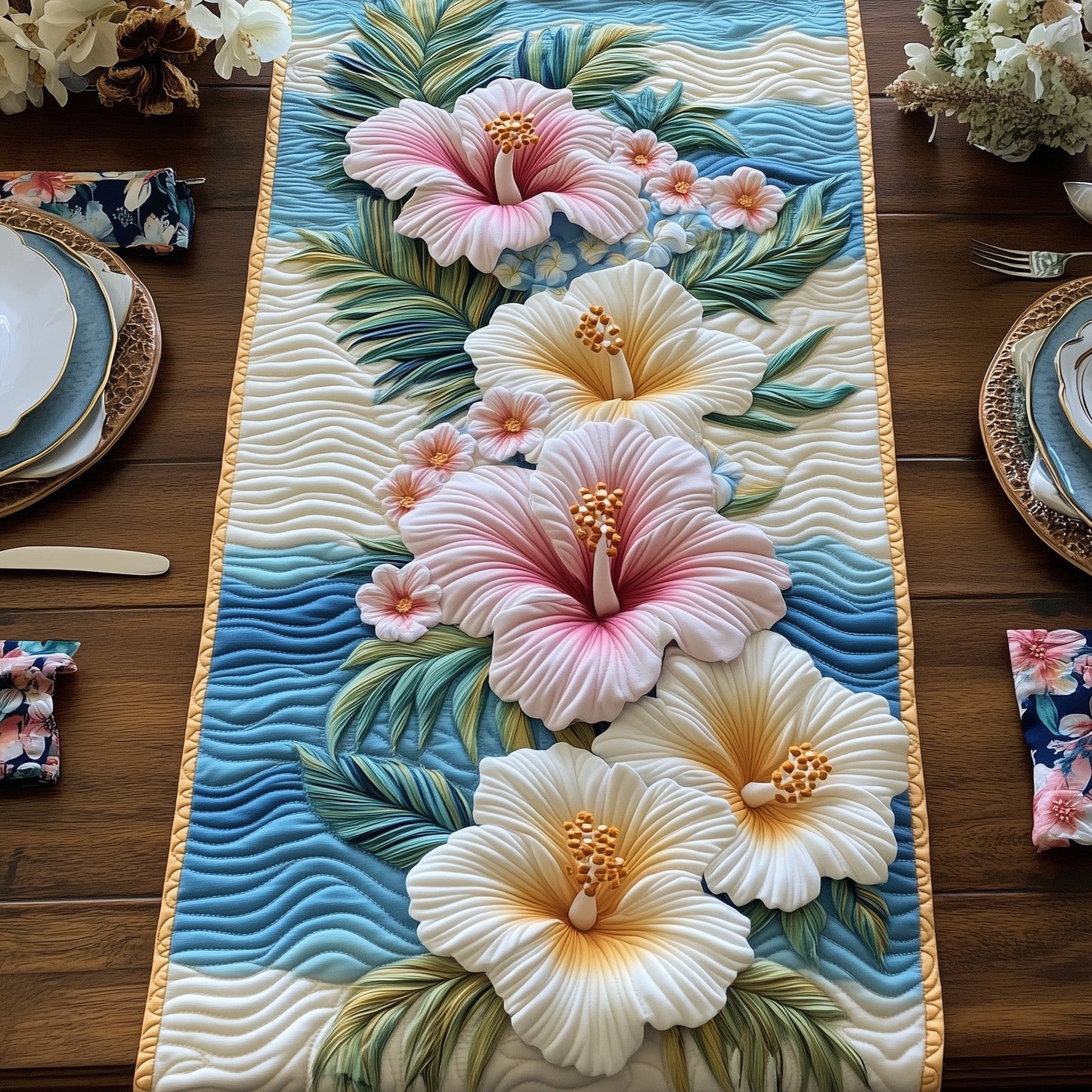 Tropical Hibiscus Island Quilted Table Runner GFTOHD6910
