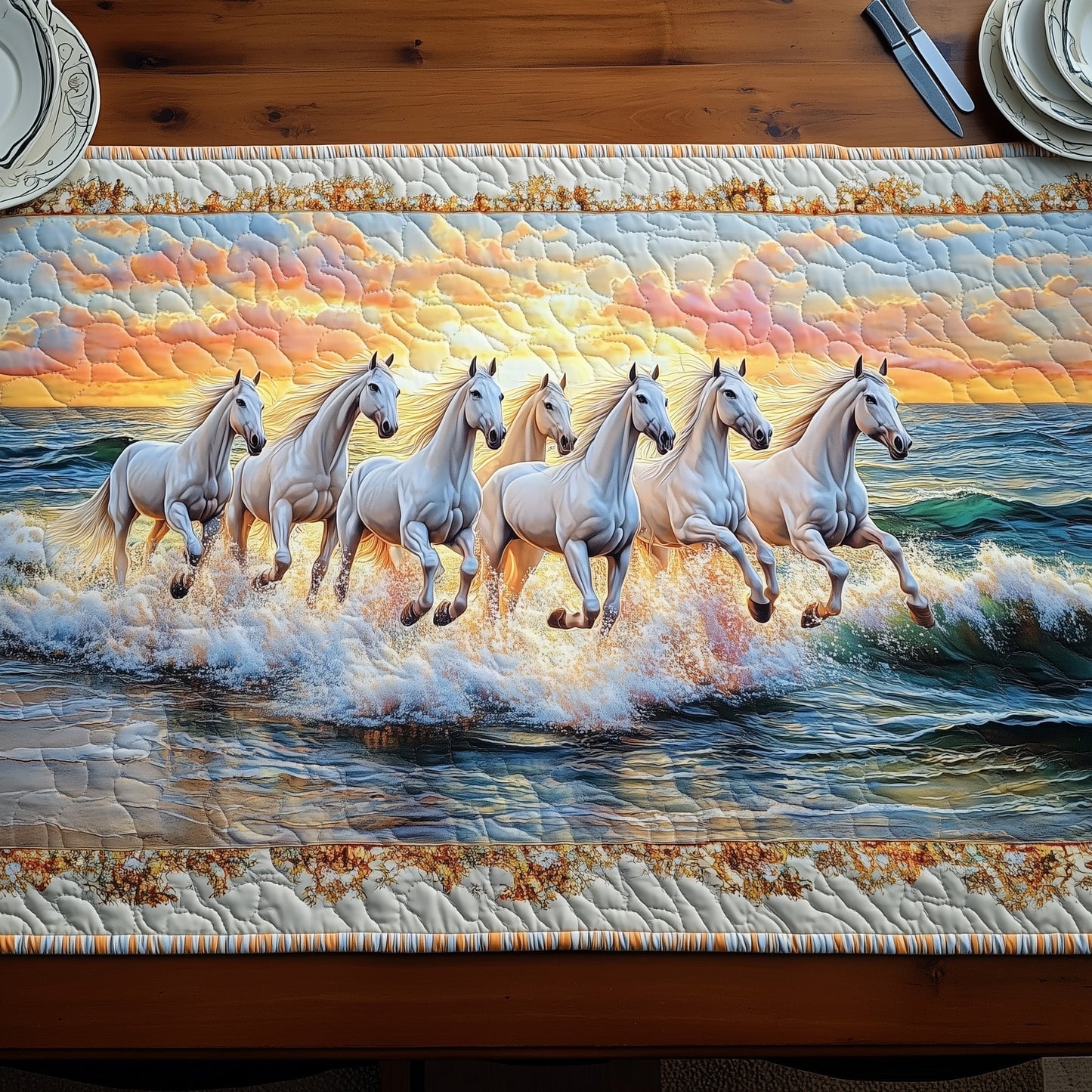 White Stallions at Sunrise Quilted Table Runner GFTOHD6928