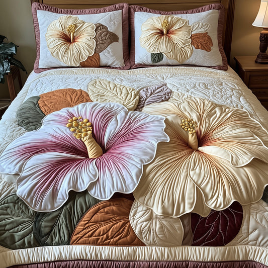 Elegance Hibiscus Heaven 3-Piece Quilted Bedding Set GFTOHD6988