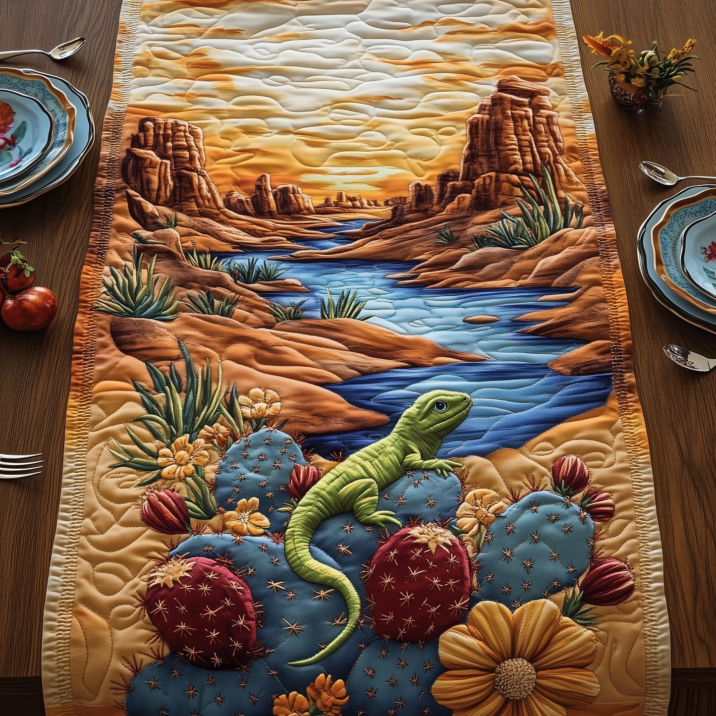 Golden Hour Lizard Quilted Table Runner GFTOHD7044