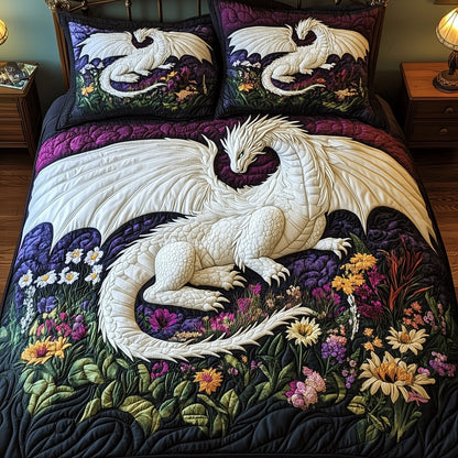 Dragon of Blossom Field 3-Piece Quilted Bedding Set GFTOHD7061