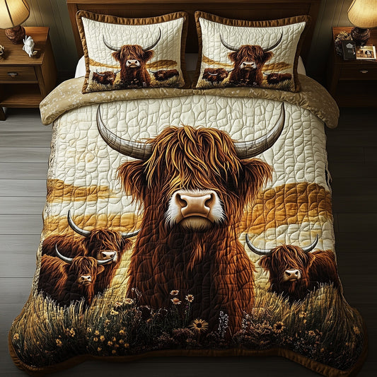 Highland Cow 3-Piece Quilted Bedding Set GFTOHD7171