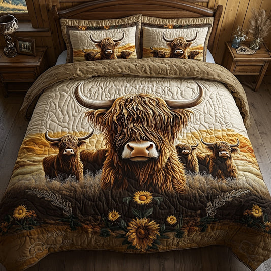 Highland Cow 3-Piece Quilted Bedding Set GFTOHD7172