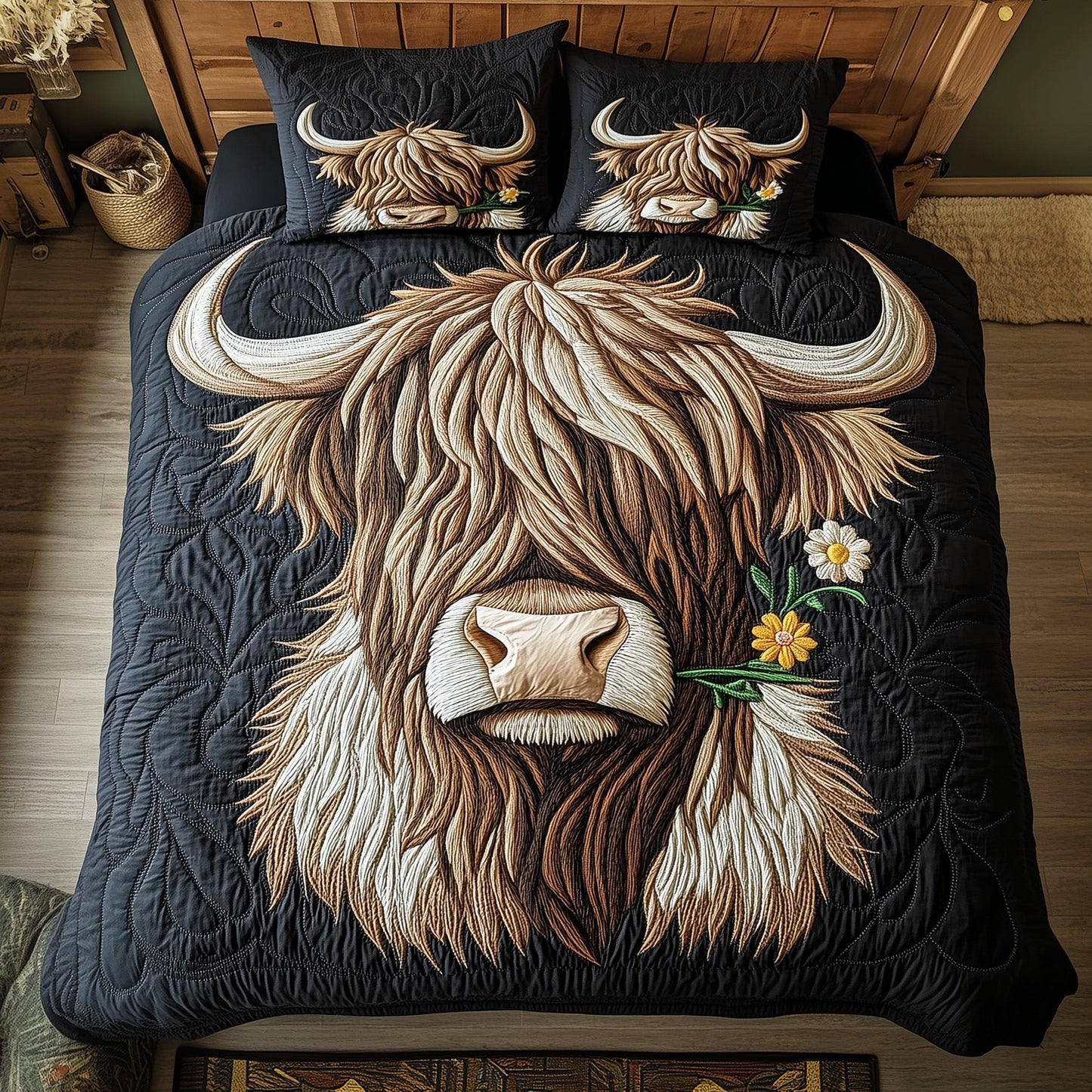 Highland Cow 3-Piece Quilted Bedding Set GFTOHD7173
