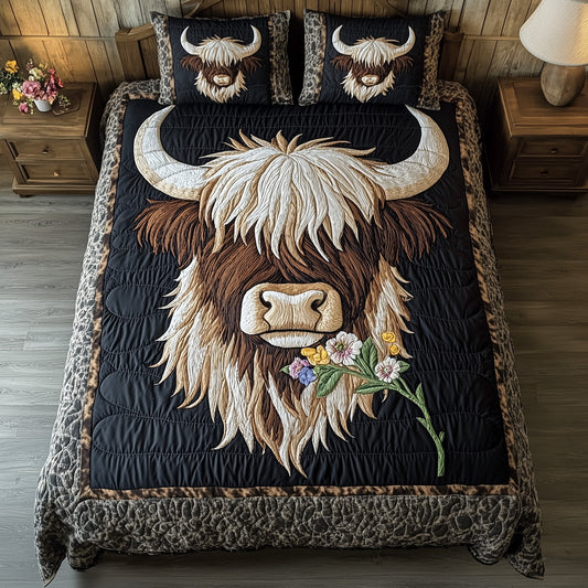Highland Cow 3-Piece Quilted Bedding Set GFTOHD7174