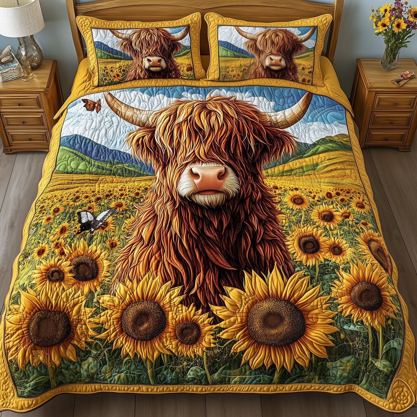 Highland Cow 3-Piece Quilted Bedding Set GFTOHD7175