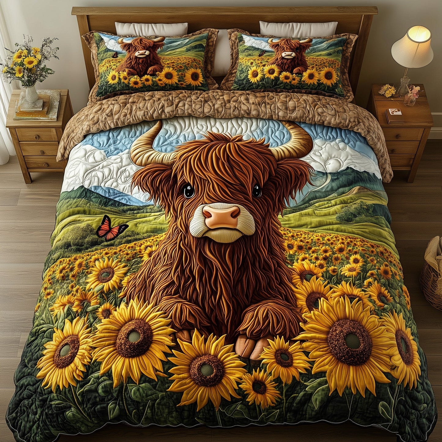 Highland Cow 3-Piece Quilted Bedding Set GFTOHD7176