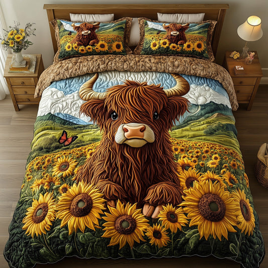 Highland Cow 3-Piece Quilted Bedding Set GFTOHD7176