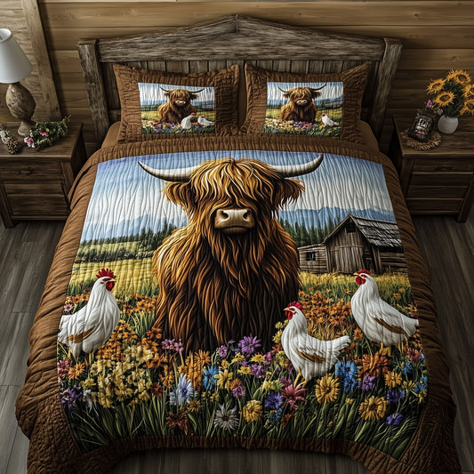 Highland Cow 3-Piece Quilted Bedding Set GFTOHD7179