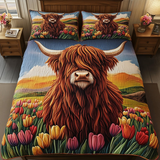 Highland Cow 3-Piece Quilted Bedding Set GFTOHD7182