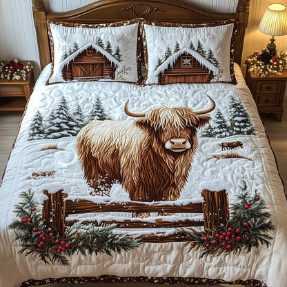 Highland Cow 3-Piece Quilted Bedding Set GFTOHD7183