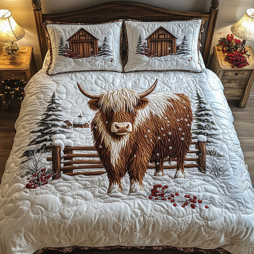 Highland Cow 3-Piece Quilted Bedding Set GFTOHD7186