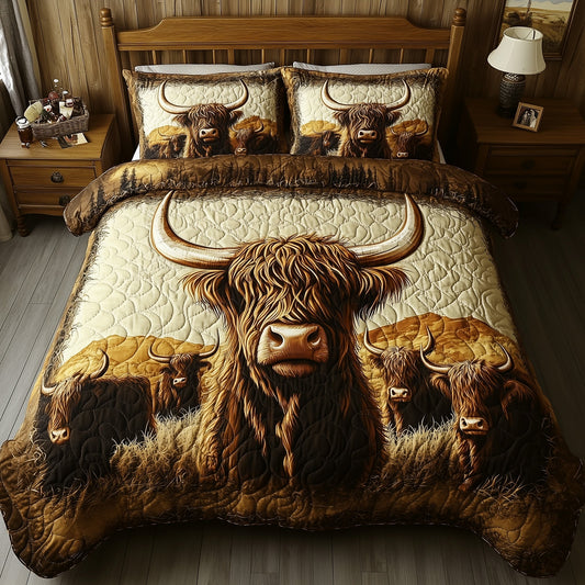 Highland Cow 3-Piece Quilted Bedding Set GFTOHD7188