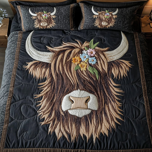 Funky Highland Cow 3-Piece Quilted Bedding Set GFTOHD7189