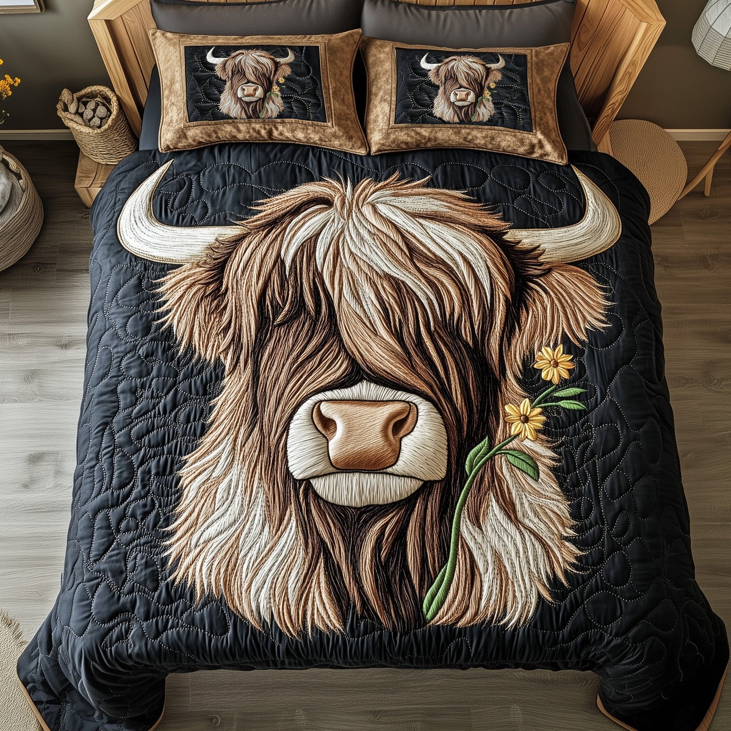 Funky Highland Cow 3-Piece Quilted Bedding Set GFTOHD7190