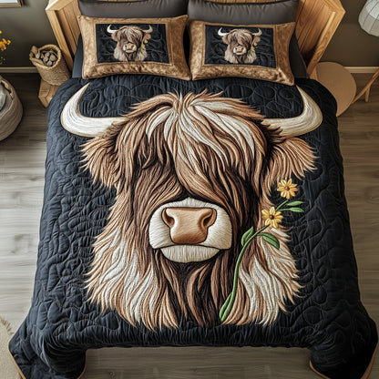 Funky Highland Cow 3-Piece Quilted Bedding Set GFTOHD7190